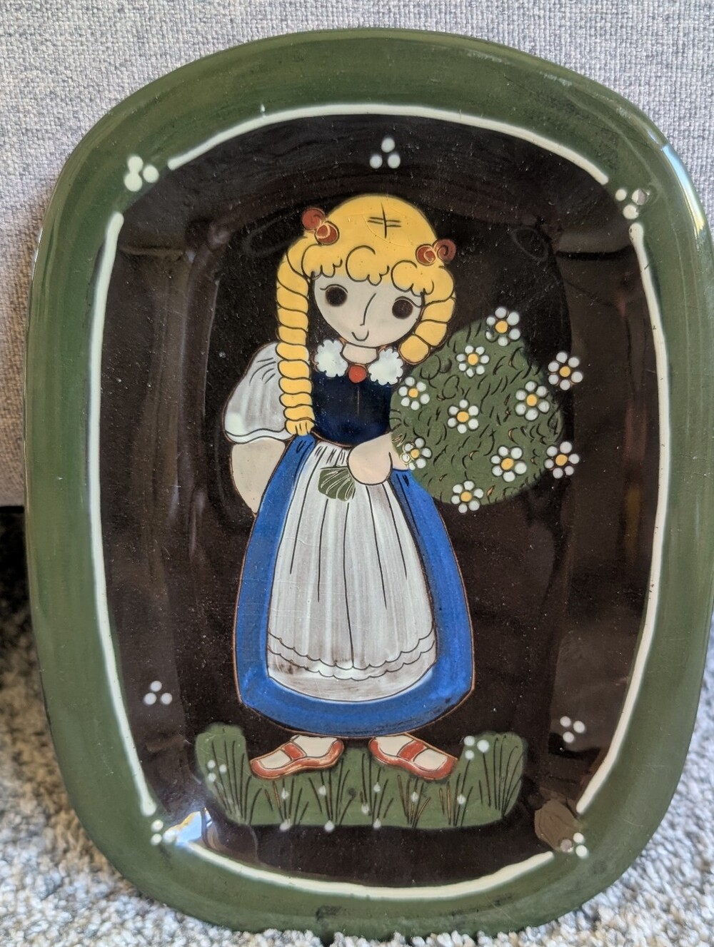 Vtg Hugo Kohler Biel Handarbeit Ceramic Plate Swiss Hand Painted Signed Folk Art